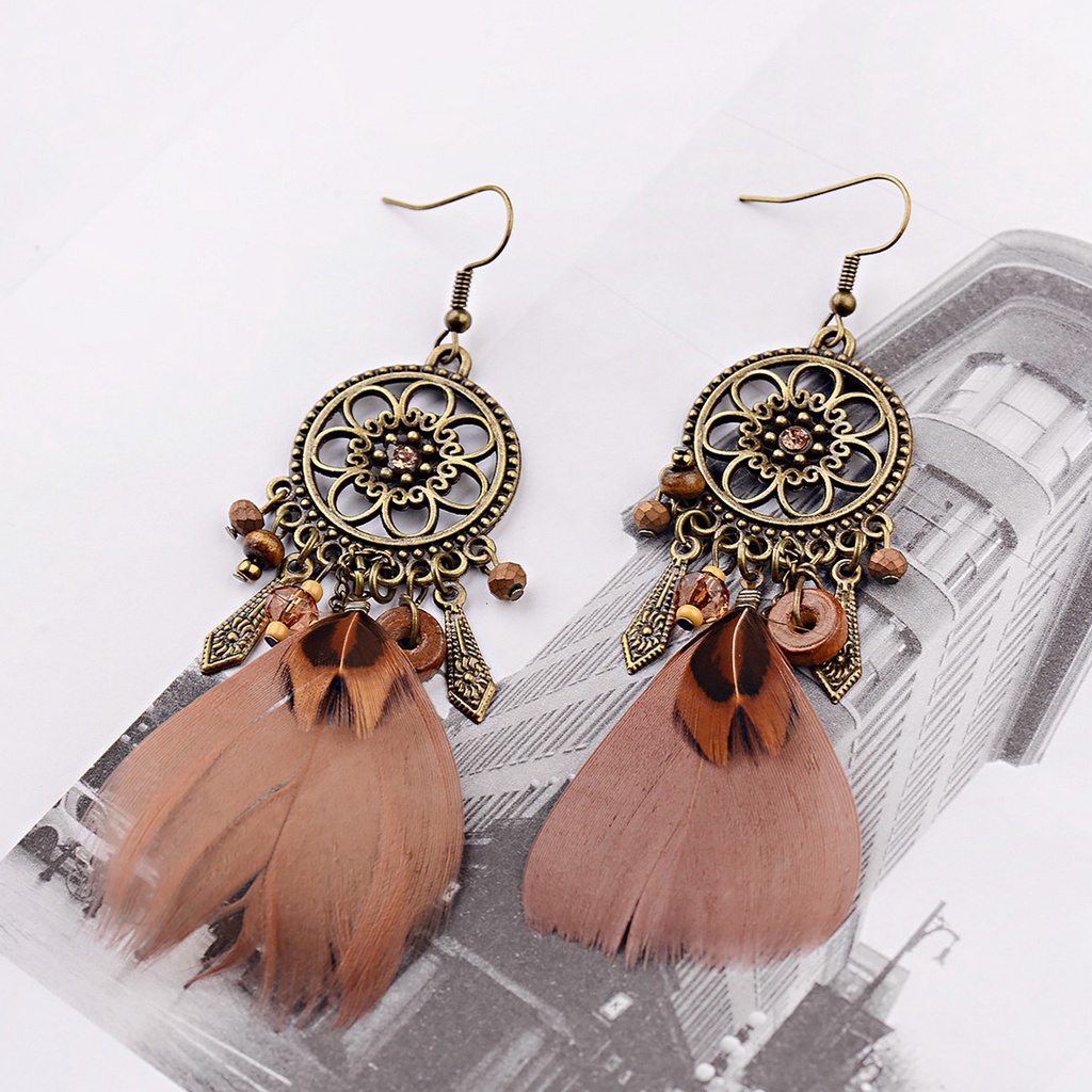 Hu Hu Hu Hu Hu Alat Bantu Pasang Kacamata♡ 1 Pasang Anting Kait Gantung Desain Bulat Hollow Hias Bulu Manik Untuk Wanita