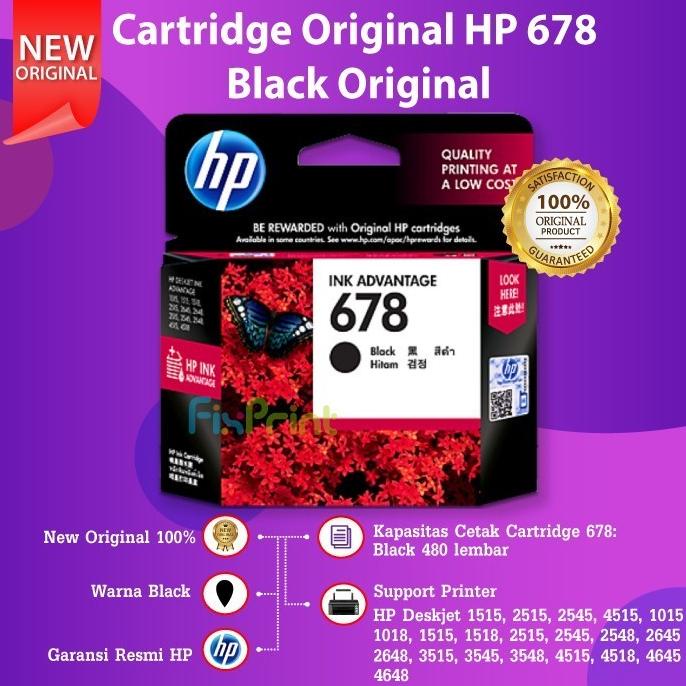 Tinta Cartridge Printer HP 678 Black Color Hitam Warna Original 1515