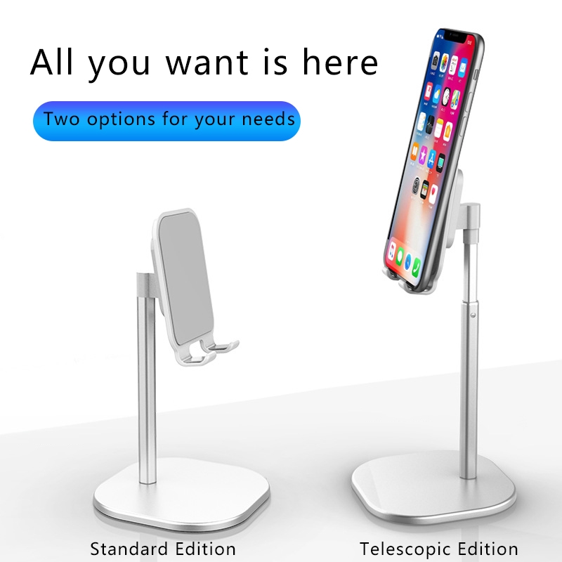 Cell Phone Universal Telescopic Desktop Stand / Luxury Aluminum Alloy Angle &amp; Height Adjustable Phone Holder Stand For Desk / Compatible with All Mobile Phones And tablet