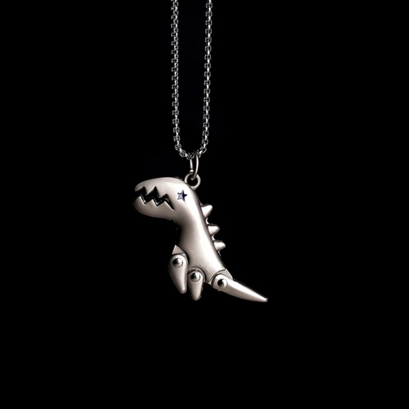 Kalung Liontin Dinosaurus Bahan Stainless Steel Gaya Hip Hop