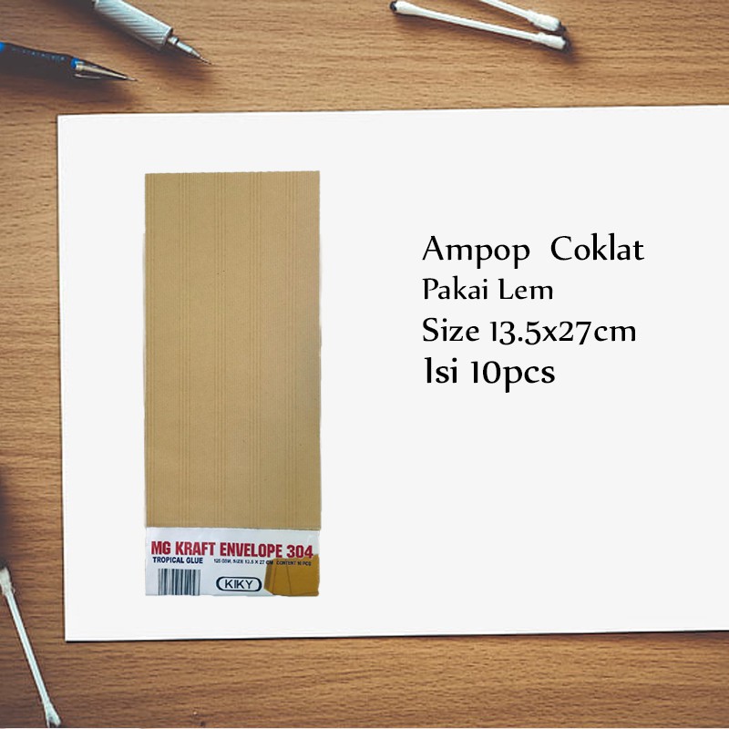 Kiky / Amplop Coklat 304 / Amplop Pakai Lem / 13.5x27cm / Isi 10pcs