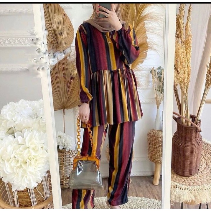 One set Rayon Viscose Busui Ld 100 - 110 Motif Kekinian-PEPLUM MAUDYA LD102