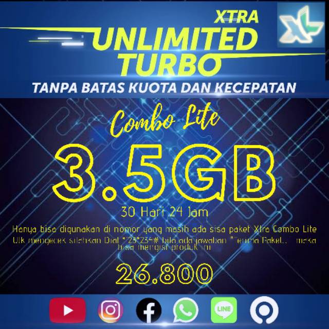 Kuota murah data XL axiata combo lite 3.5Gb Unlimited turbo