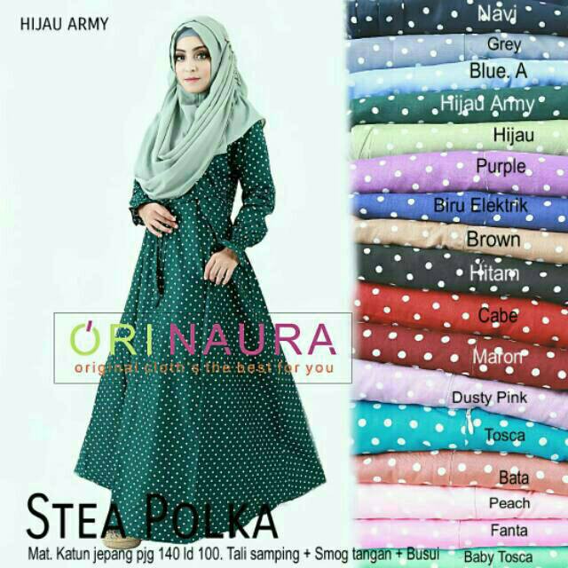 Gamis Stea Polka Dress Ori Naura Longdress Maxi Katun Jepang