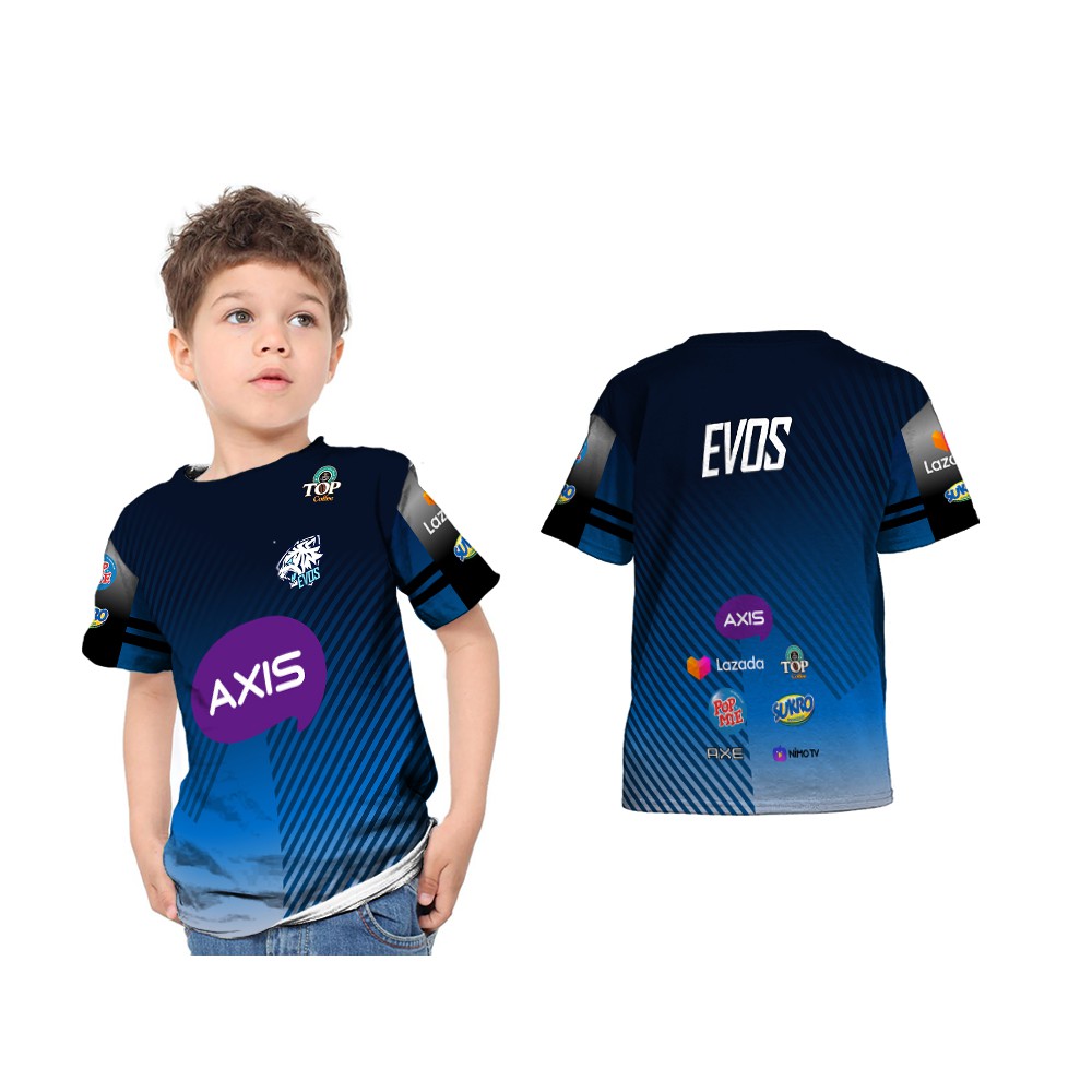 Baju Kaos Tshirt Anak Gaming Evos Esport 2021 2020 2019 2018 PUBG ML FF Fullprint Custom