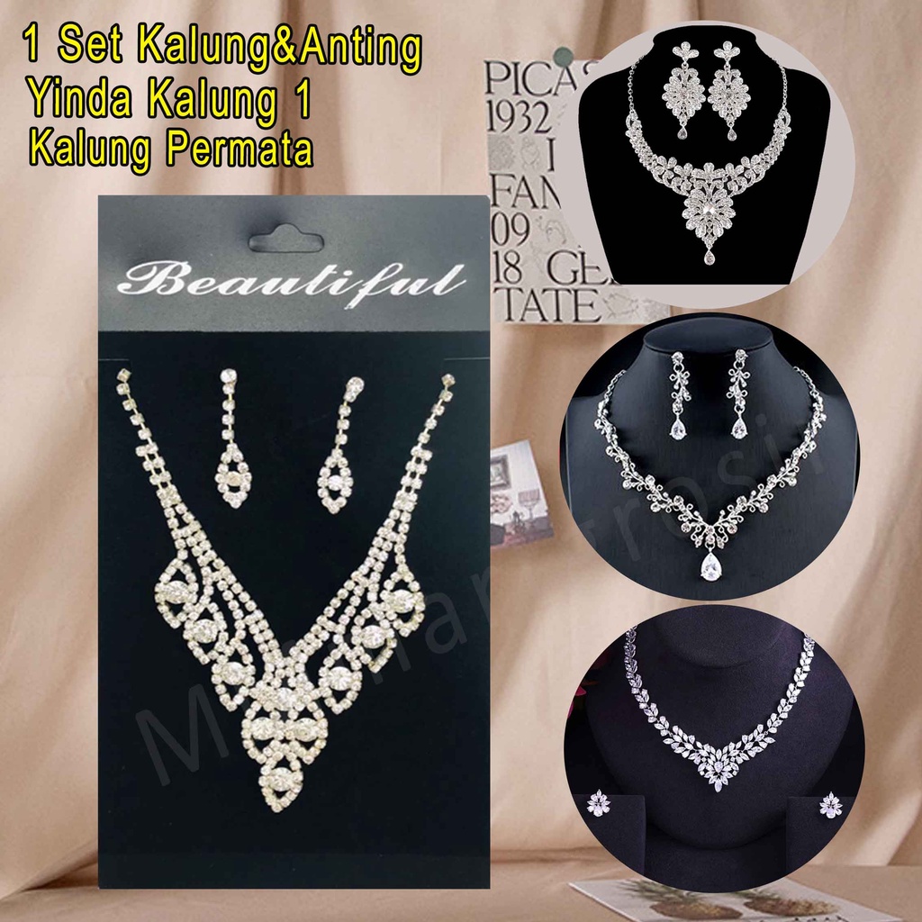 Yinda Kalung 1 / 1 Set Kalung&amp;Anting Permata / Kalung Fashion / Aksesoris