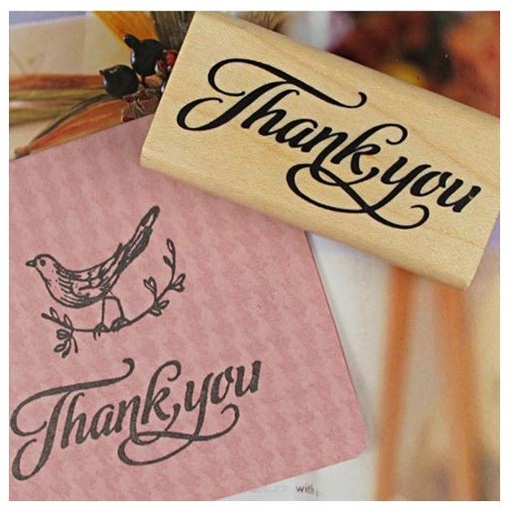 Wooden Rubber Stamp - Letter &quot;THANK YOU&quot; Rectangle