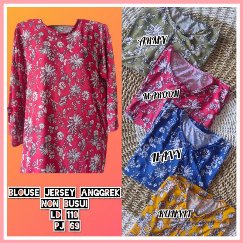 [Fashion Muslim] BLOUSE JERSEY motif bunga anggrek | atasan wanita