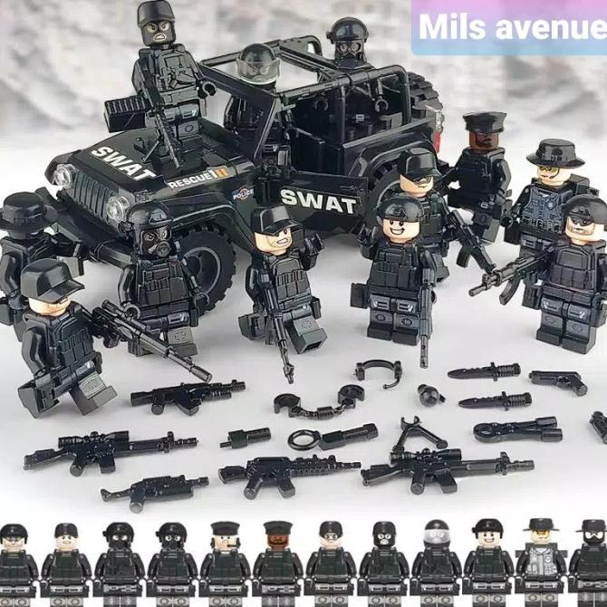ORDER-KIRIM Brick Non Lego Ori City Police SWAT Car + 12 Minifigure Set Polisi