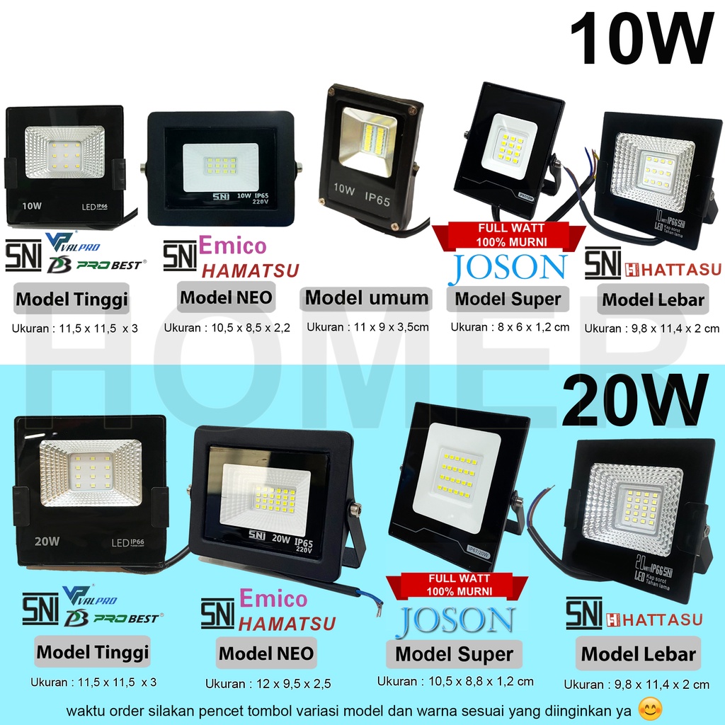 lampu led sorot / tembak / floodlight / outdoor / lapangan 10w 10 w 10 watt 10watt 20w 20 w 20 watt 20watt 20 w Probest Emico Valpro Joson Hamatsu Hattasu ip65 ip66 ip67