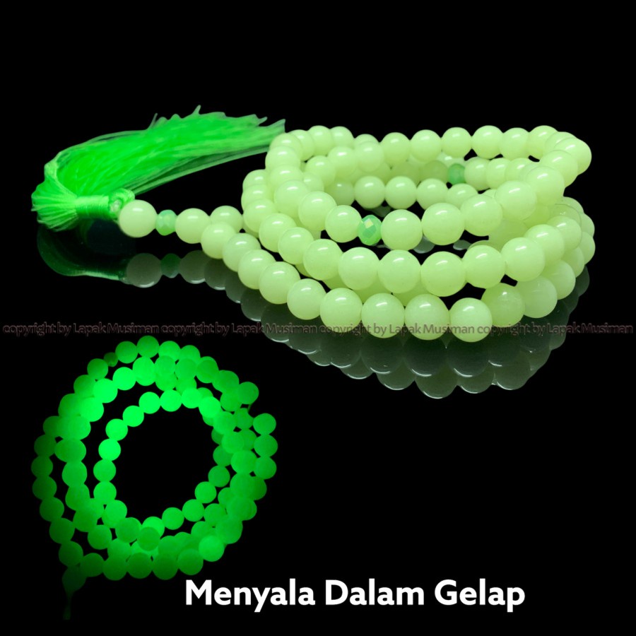 [Bayar di Tempat] Tasbih Batu Fosfor 99 Butir 8mm 10mm Menyala Dalam Gelap Asli batu