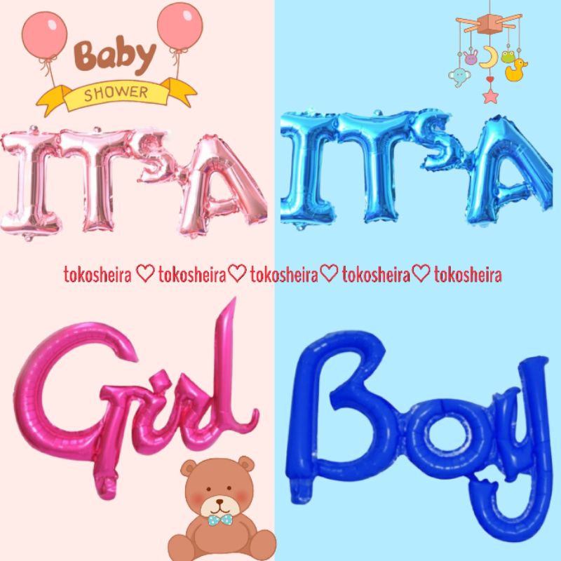 Balon Huruf Sambung Its a Boy Girl Pink Biru Dekorasi Balon Baby Shower Born Baby 7 Tujuh Bulanan Bogor