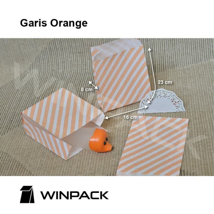 

PAPER BAG, KANTONG KERTAS, GARIS ORANGE MUDA - PUTIH, BUNGKUS SOUVENIR