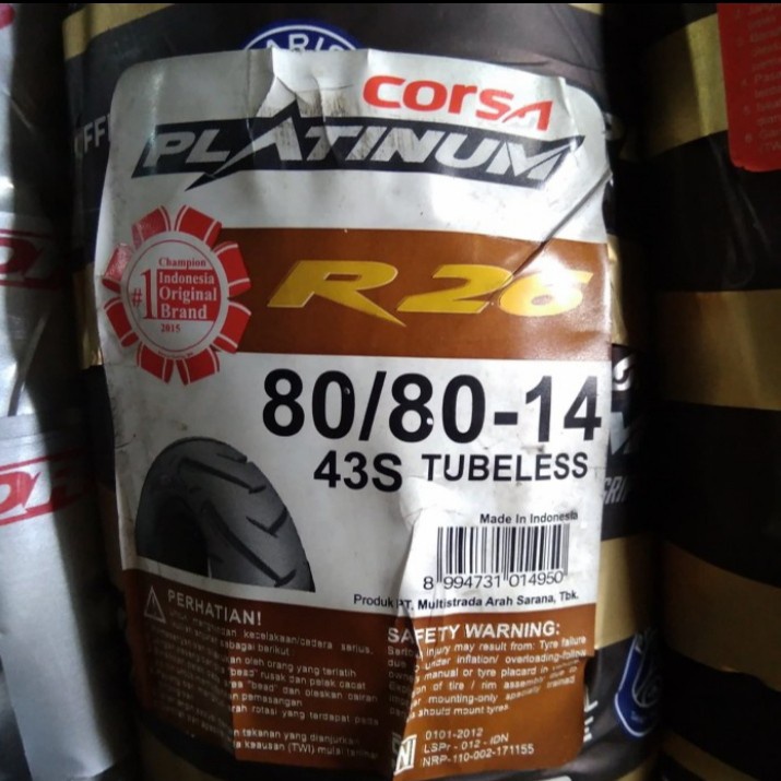 Ban pelek 14 Corsa 80/80-14 R 26 Tubeless ban motor matic Vario