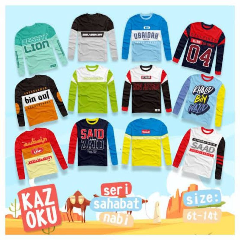 Kaos Anak Laki laki seri muslim Kazoku Kaos muslim seri sahabat nabi 5 6 7 8 9 10 11 12 tahun