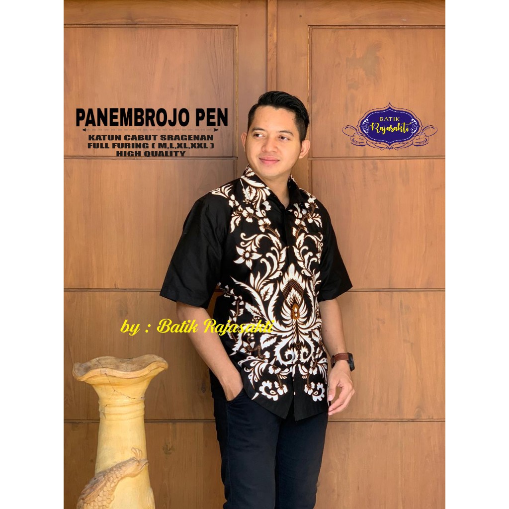 PANEMBROJO RAJASAKTI KEMEJA BATIK SOLO PRIA LENGAN PENDEK LAPIS FURING ATASAN BATIK EMIUM MODERN KATUN HALUS BAHUWIRYA  BANAMITRA BANAMITRA PUTIH BANGSAWAN BAYU PUTRA BERLIAN BIRU BHARATAYUDA BIMASENA BIRENDRA BIRU INDAH BRAHMAKERTA BRAHMAKERTA MERAH