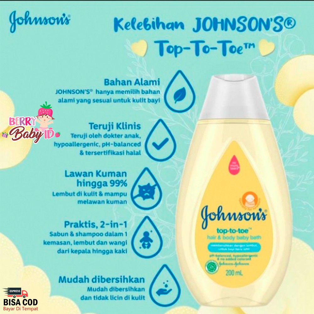 Johnson's Top to Toe Hair &amp; Body Baby Bath Shampo Sabun Bayi 500 ml Berry Mart