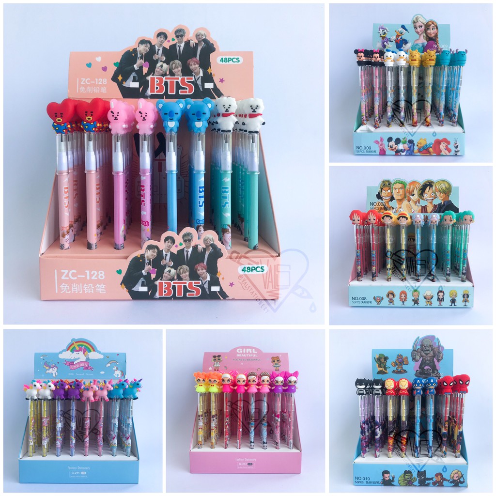 

Pensil Bensia / Pensil Susun Karakter BTS BT21 / Unicorn / LOL / One Piece / Disney / Avengers