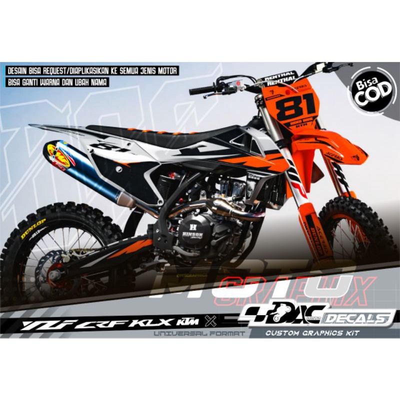 sticker decal cross universal ktm, crf, czf klx orange putih grafis