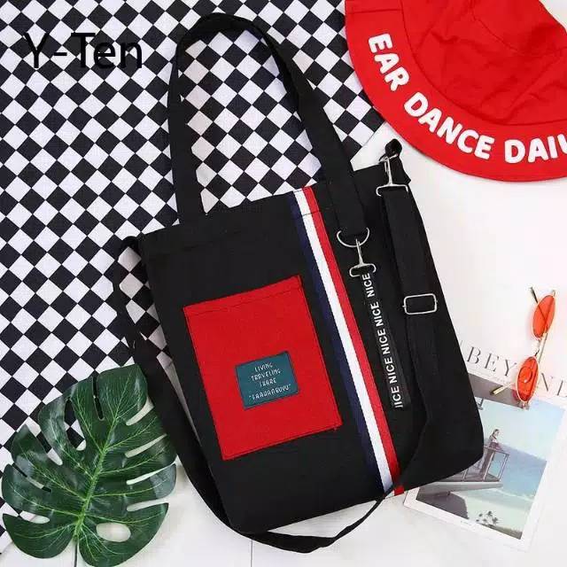 TASMURAH30_》》NEW PROMO!!! TOTE BAG BENDERA GARIS DUA KALI EXO/TOTE FASHION KOREA MURAH MERIAH