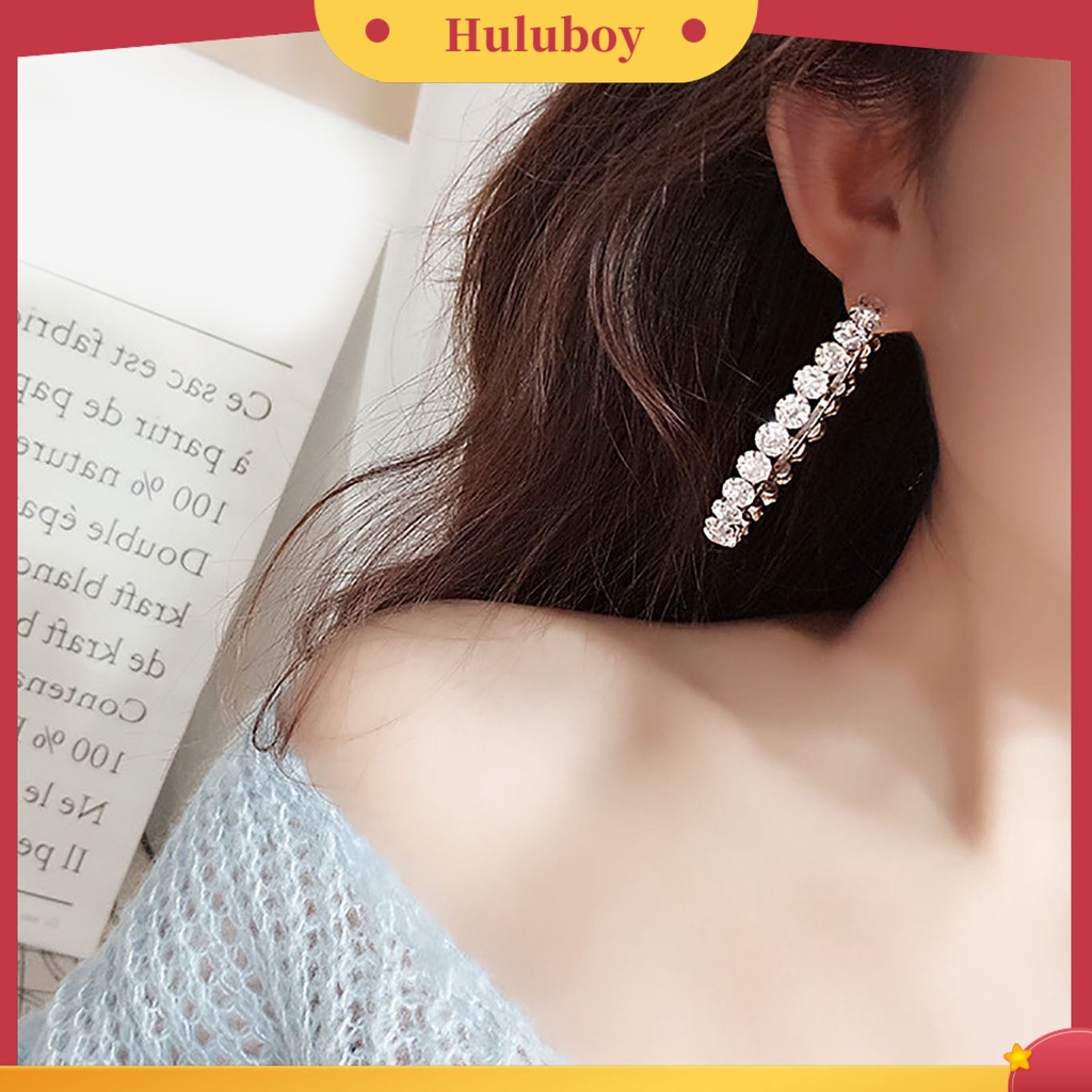 Hu Hu Hu Hu Hu Alat Bantu Pasang Kacamata♡ 1 Pasang Anting Hoop Bentuk Bulat Aksen Berlian Imitasi Gaya Vintage Untuk Wanita