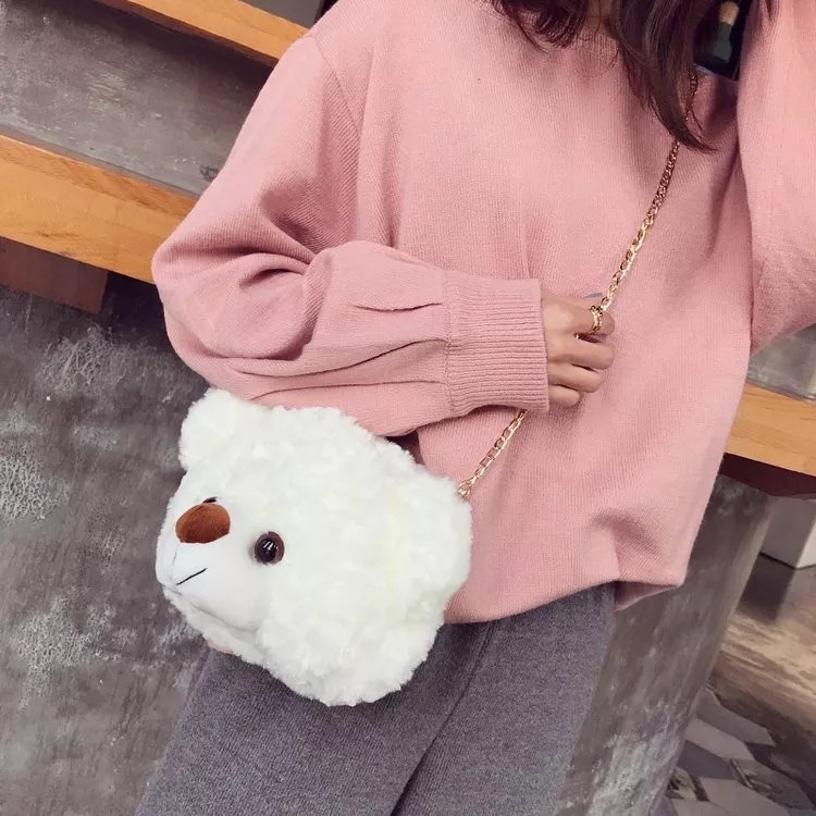 BDKR_TAS - Tas bulu selempang wanita bahu boneka kepala beruang fluffy fur sling bag teddy bear wanita cewek perempuan korea lucu import BEAR beruang Tas SLempang Merangkul bulu Motif boneka lucu/Pikachu/Tedy bear/ransel pikaboy