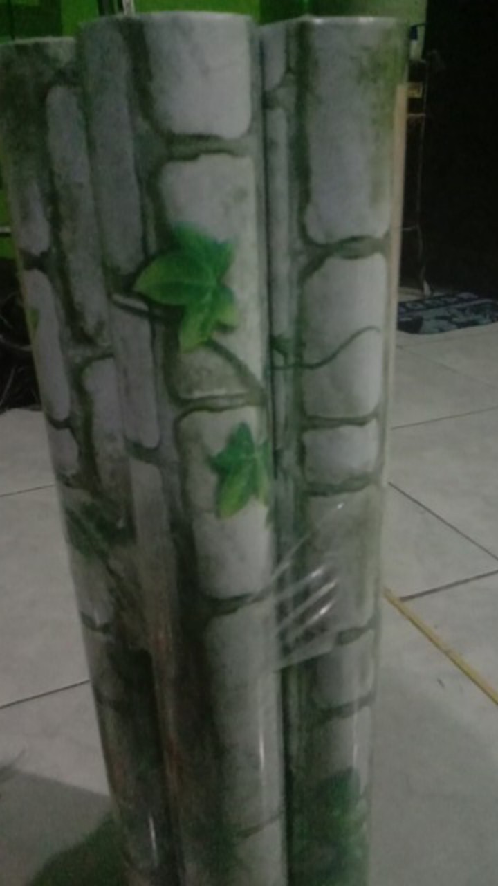 Tisyashopz - Wallpaper Sticker Uk: 45 Cm X 9.5 Meter , Batu Bata Putih W/daun