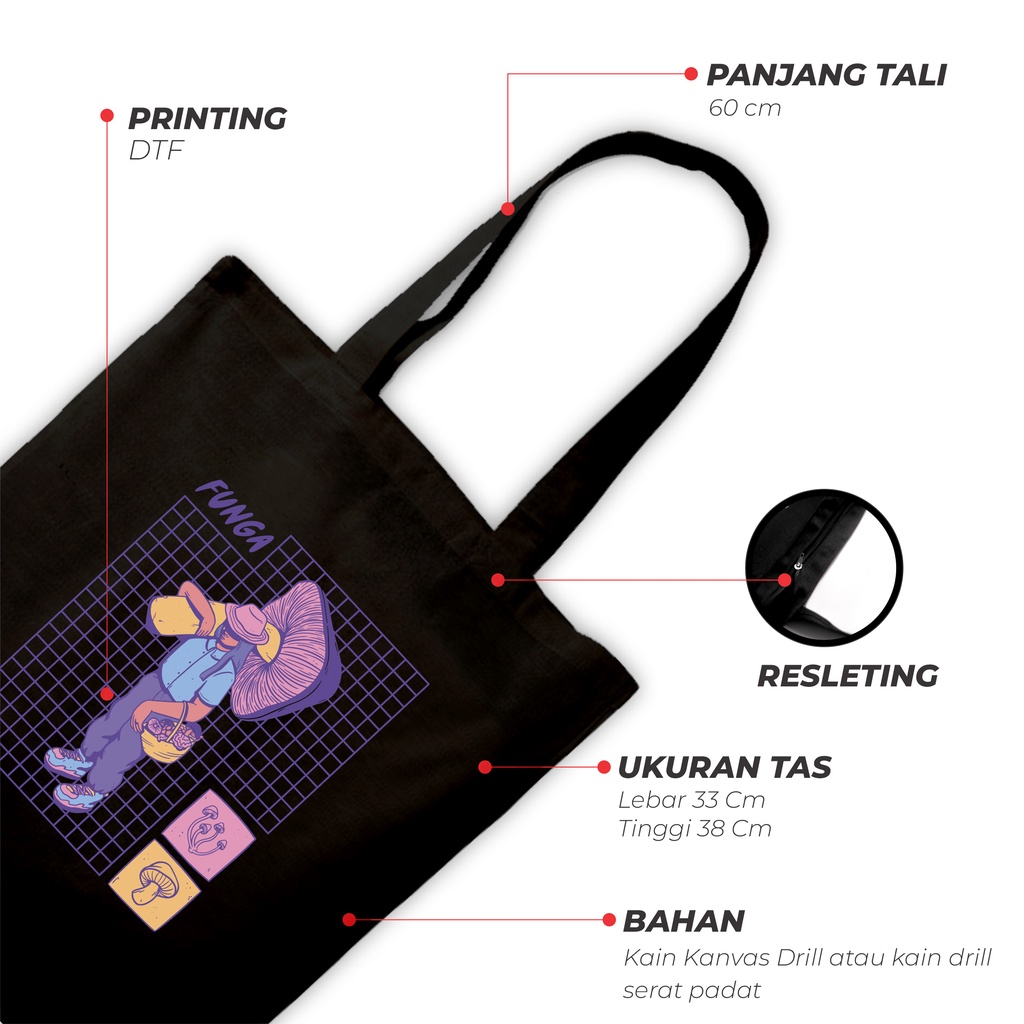 Sevine Totebag Fashion Tas Tote Bag Hitam Resleting Pria Wanita Laptop Kuliah Retro Vaporwave - HVW12