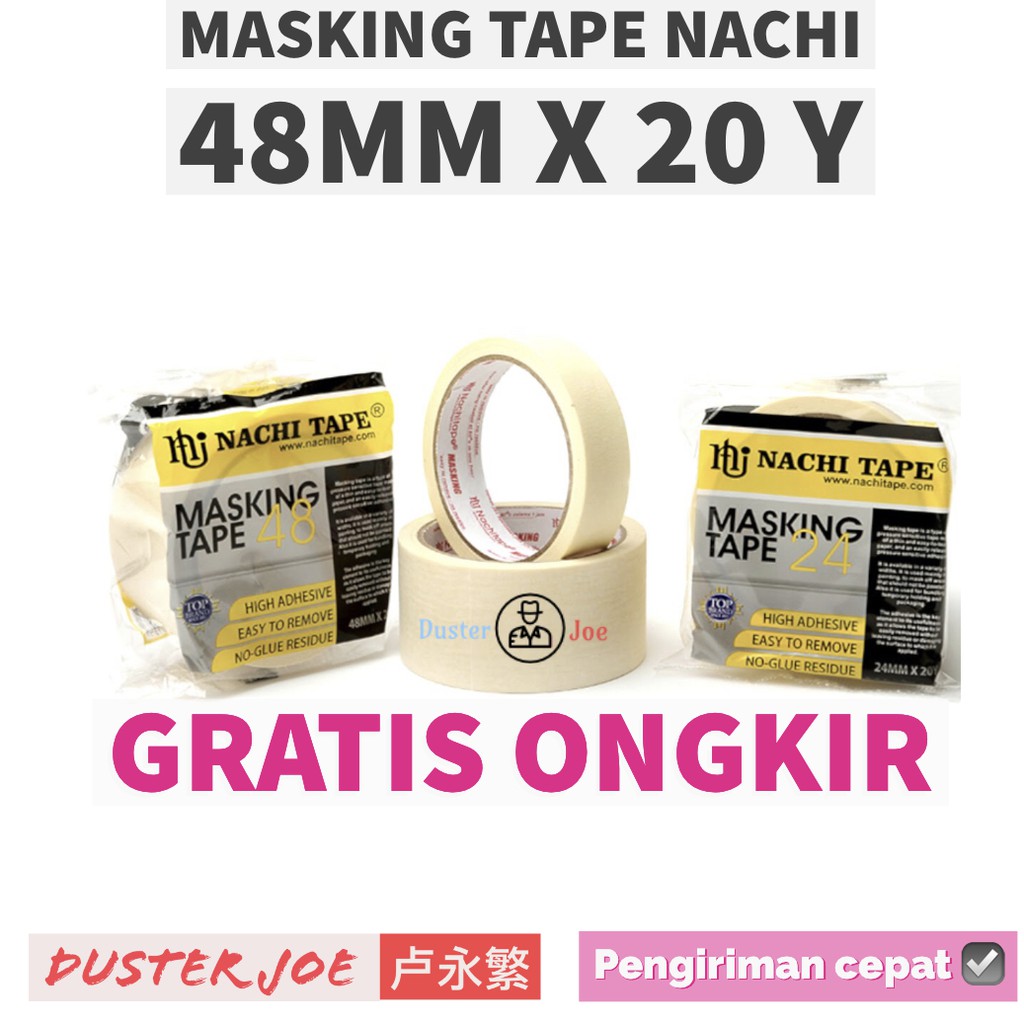 Masking Tape Nachi 2 inch ( 48mm x 20 Y/18 M) Lakban kertas Shopee