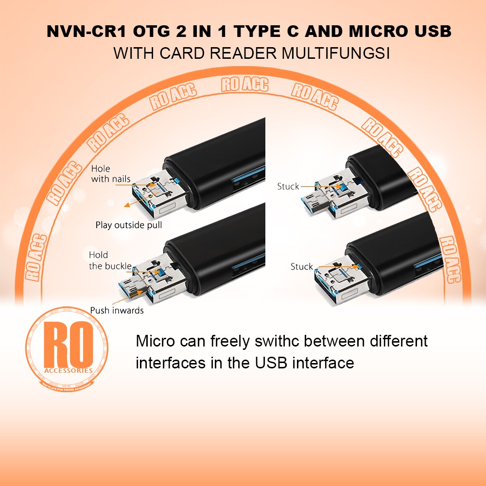 [RO ACC] NVN-CR1 OTG 2 IN 1 TYPE C AND MICRO USB WITH CARD READER MULTIFUNGSI