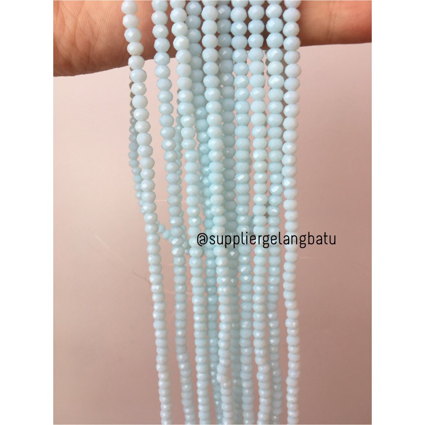 Crystal Ceko Doft 4mm biru laut muda blue beads manik donat rondel bahan kristal manik bebas alergi