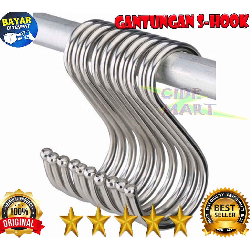 MC Gantungan Serbaguna Hook Huruf S Gantungan Kait Barang Pengait Gantung Kaitan Stainless Steel Cantolan Hanger Besi Baju Panci Sling Chrome Tebal