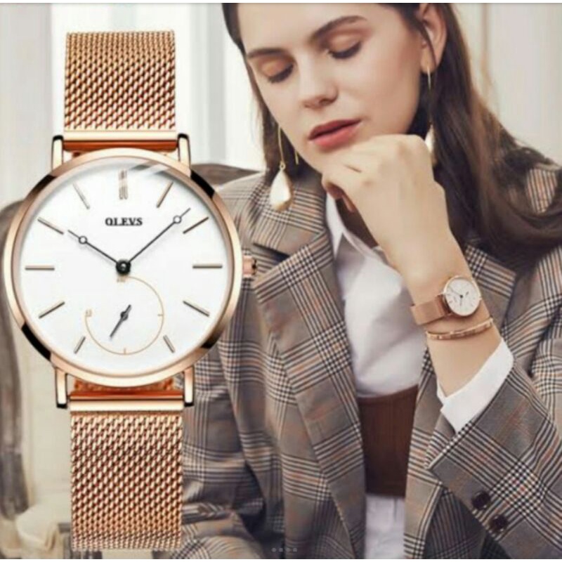Jam tangan wanita Olevs water resistant Original (dijamin)- Rose Gold