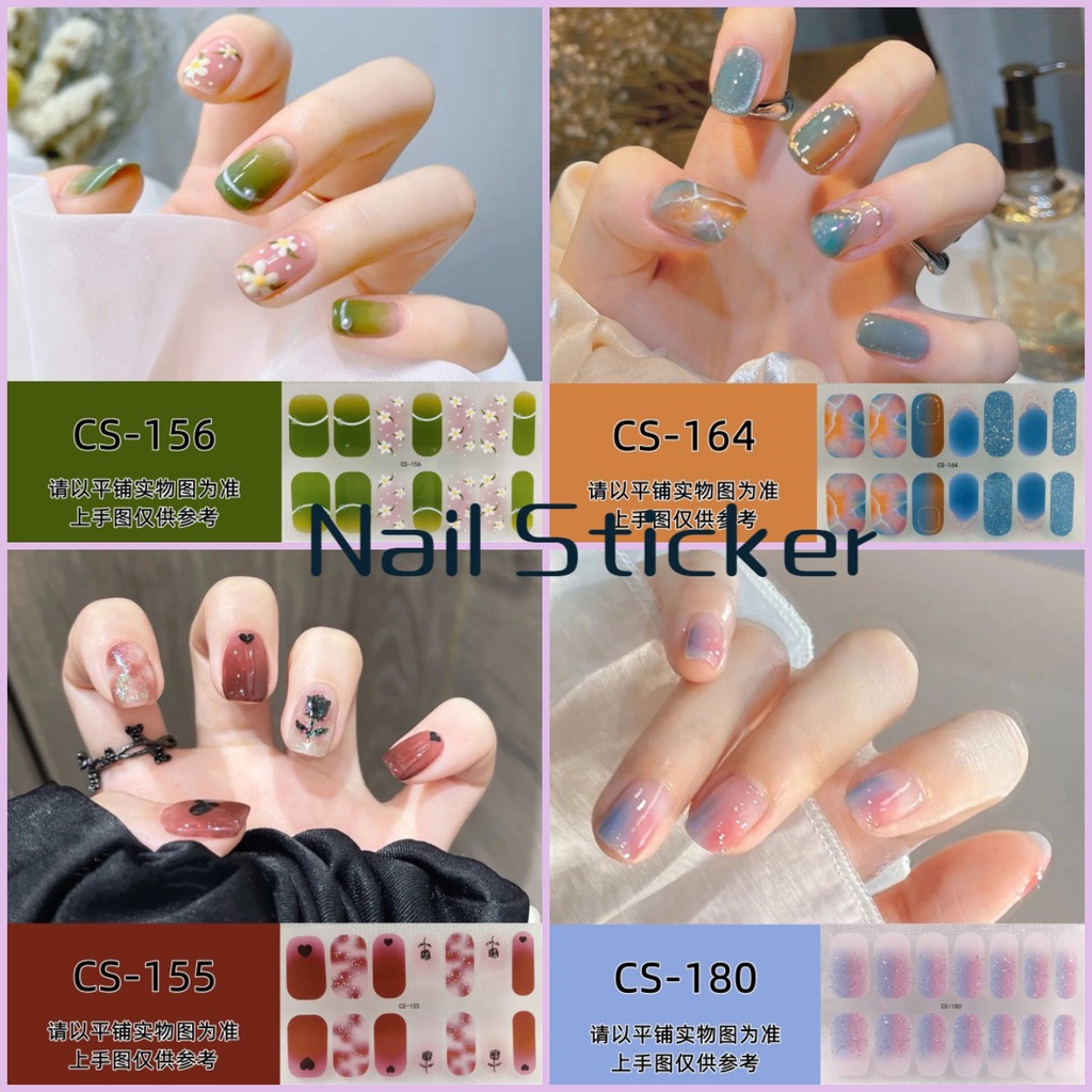 14pcs / Set Stiker Kuku Motif Kartun Warna Gradasi Anti Air / Racun Untuk Nail Art / Manicure DIY