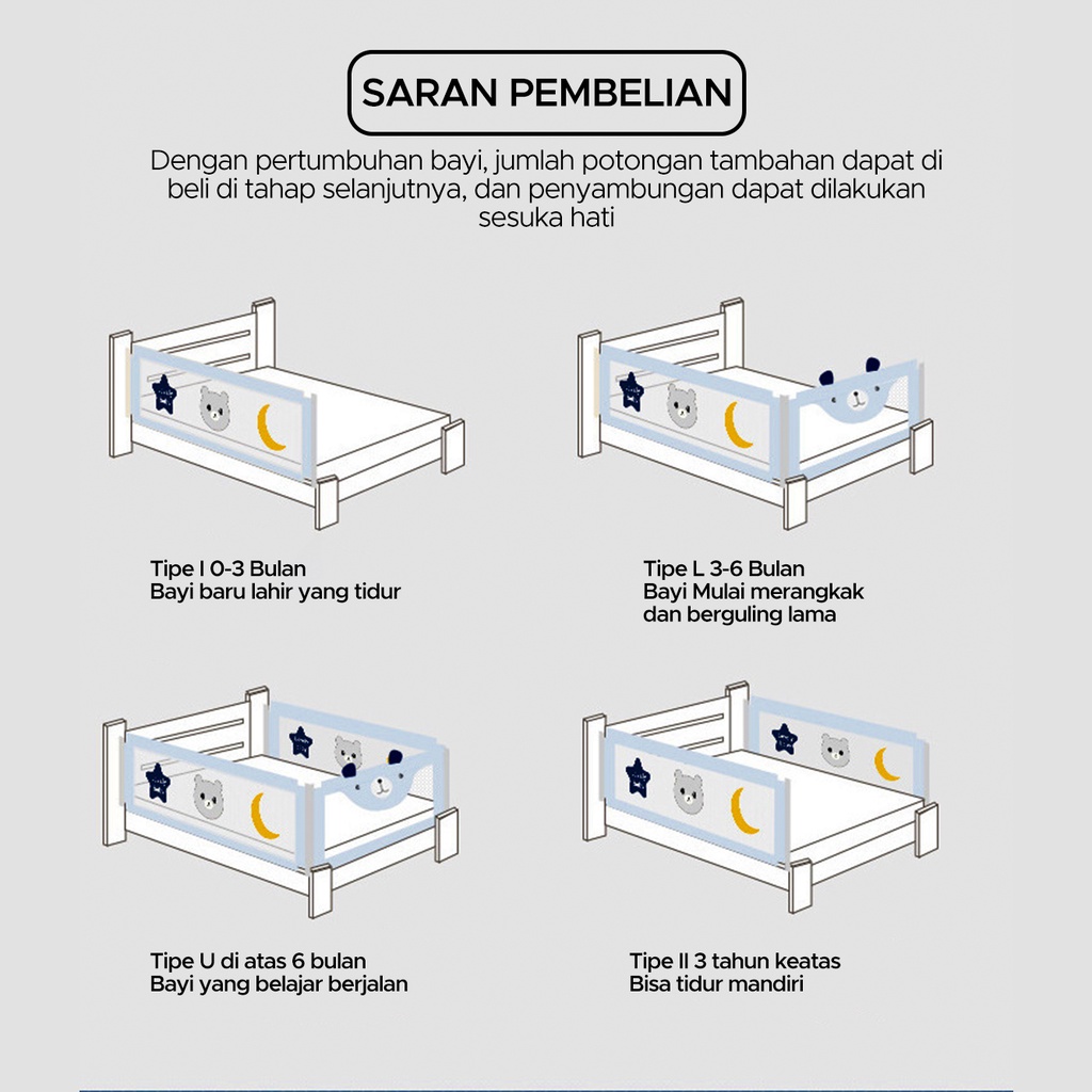 POTE pembatas kasur pagar bayi Tidur Ranjang Anak Bayi Bed Rail Safety Guard Vertical Lift Adjustable