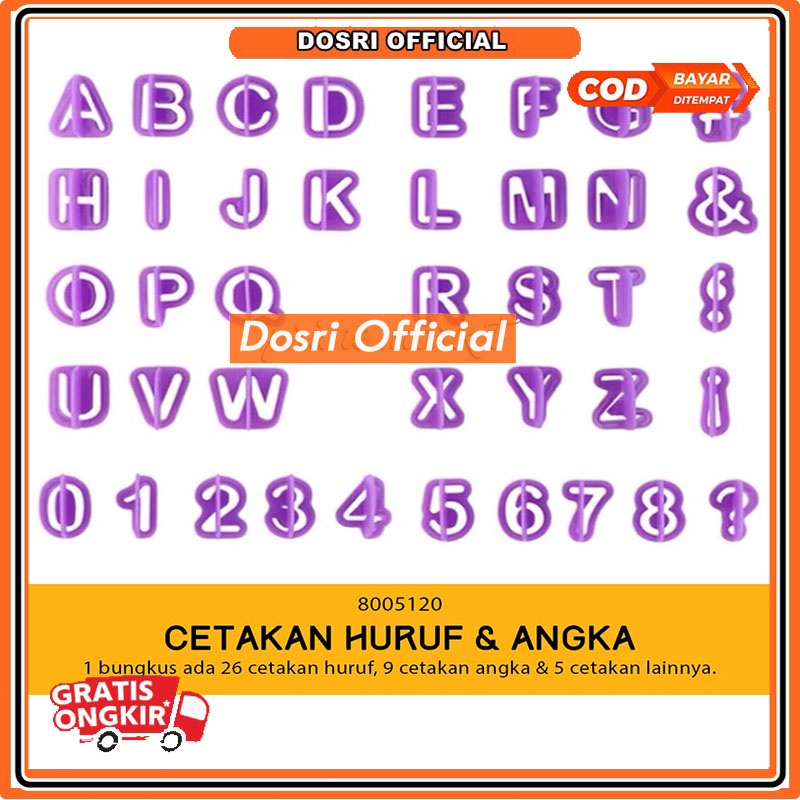 [READY STOK] Cetakan Fondant Huruf &amp; Angka 40pcs / Cetakan Huruf Angka Fondant / Cetakan Kue Cetakan Biskuit / Cutter Huruf Angka