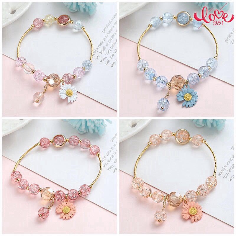 Gelang Tangan Rantai Aksen Bunga Daisy Kecil Hias Kristal Imitasi Untuk Wanita