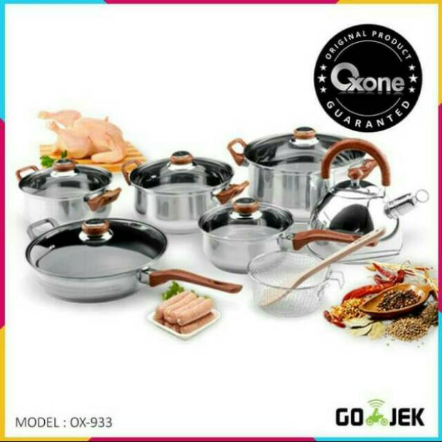 Panci Set Dapur OX933 Oxone Set Peralatan Masak Stainless OX 933  Wajan Teko Spatula Alat Memasak