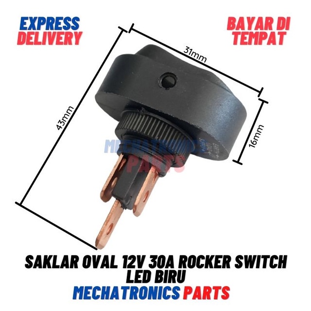 [5819] Saklar Oval 12v 30A Rocker Switch Lampu LED Mobil Motor Boat Otomotif Biru