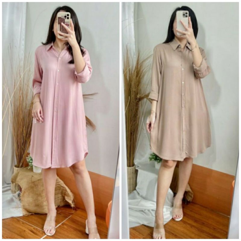 DRESS TUNIK PREMIUM FULL KANCING ATASAN WANITA OVERSIZE JUMBO XL