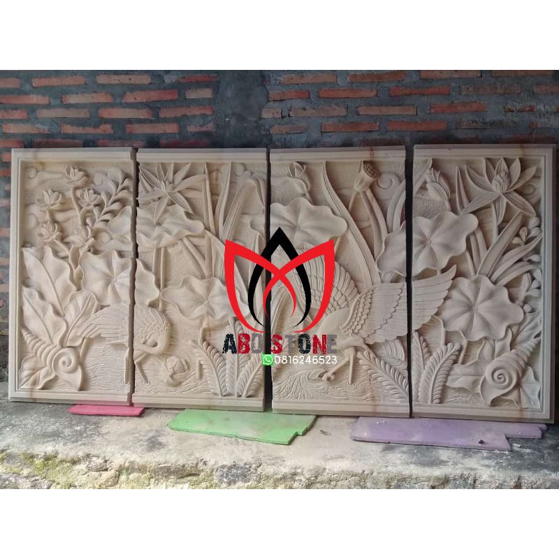 ukiran relief batu ukir lotus teratai hiasan dinding