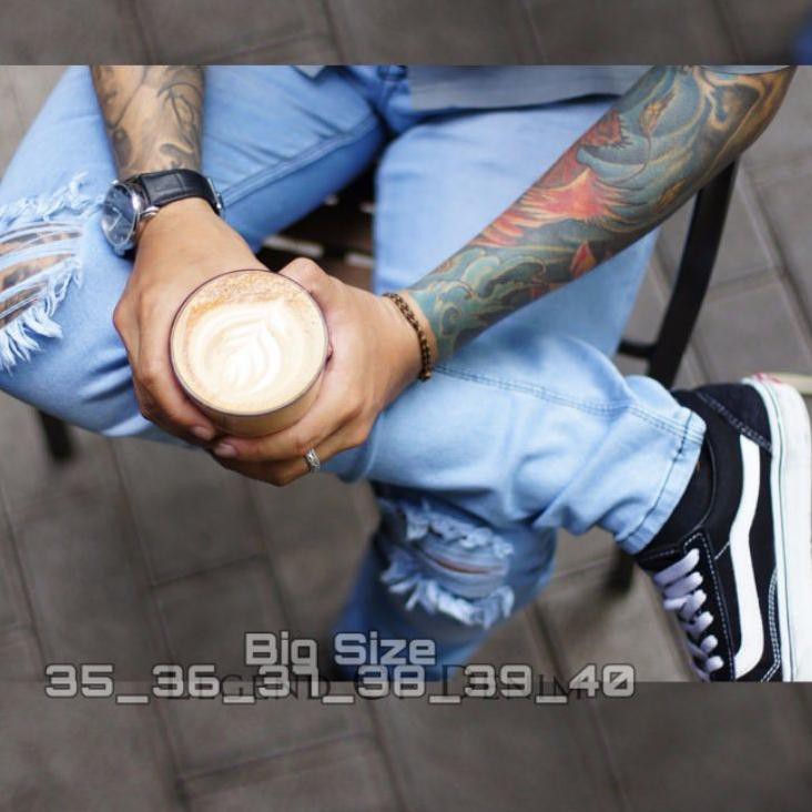 Celana jeans sobek Panjang pria/Celana jeans Sobek Jumbo Big size 35 sampai 42 ->