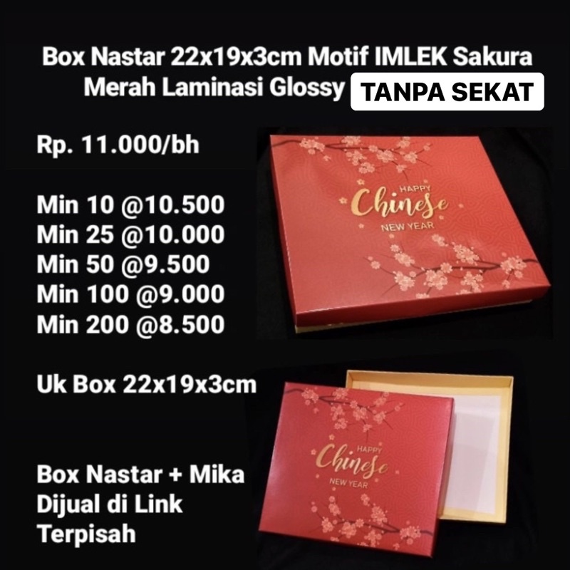 

Box Nastar 22x19x3cm IMLEK Sakura Merah Tutup Laminasi Glossy Tanpa Sekat