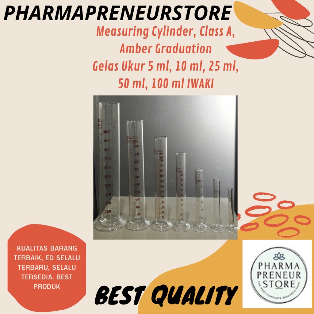 GELAS UKUR / MEASURING CYLINDER CLASS A, AMBER GRADUATION 5 ML , 10 ML , 25 ML , 50 ML , 100 ML IWAKI BEST PRODUCT BEST QUALITY