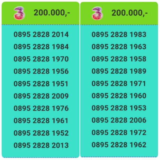 Nomor cantik tri seri Tahun Lahir 0895 2828 19xx Rapi 4G Lte