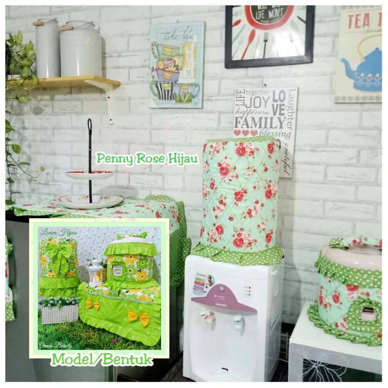 PREORDER GKM Shabby Sarung Galon Kulkas Magic Com Freya Penny Hijau Coklat / GKM Shabbychic Bunga Kr