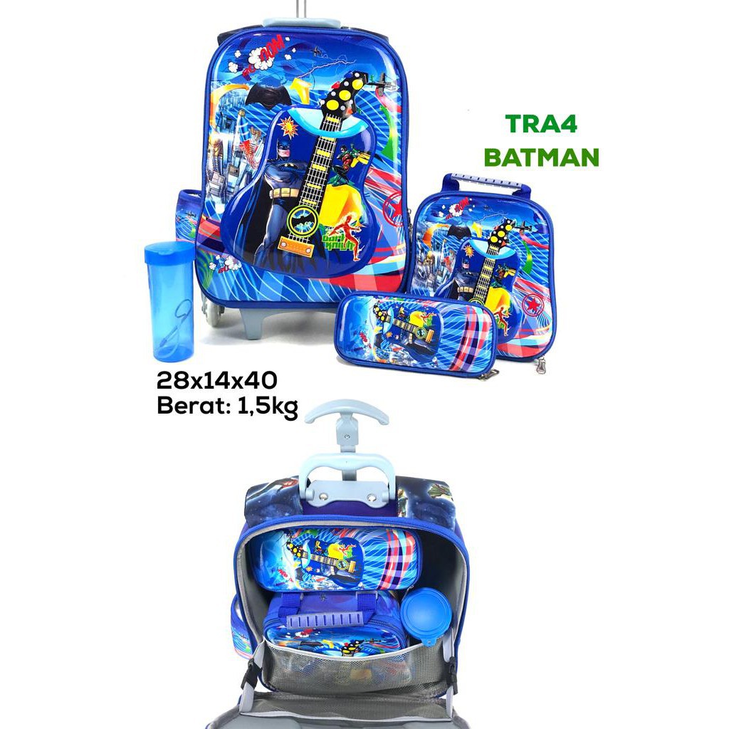 (RK)Tas Troli Sekolah Anak Laki Laki 6D 4in1 Batman 6 Roda Import
