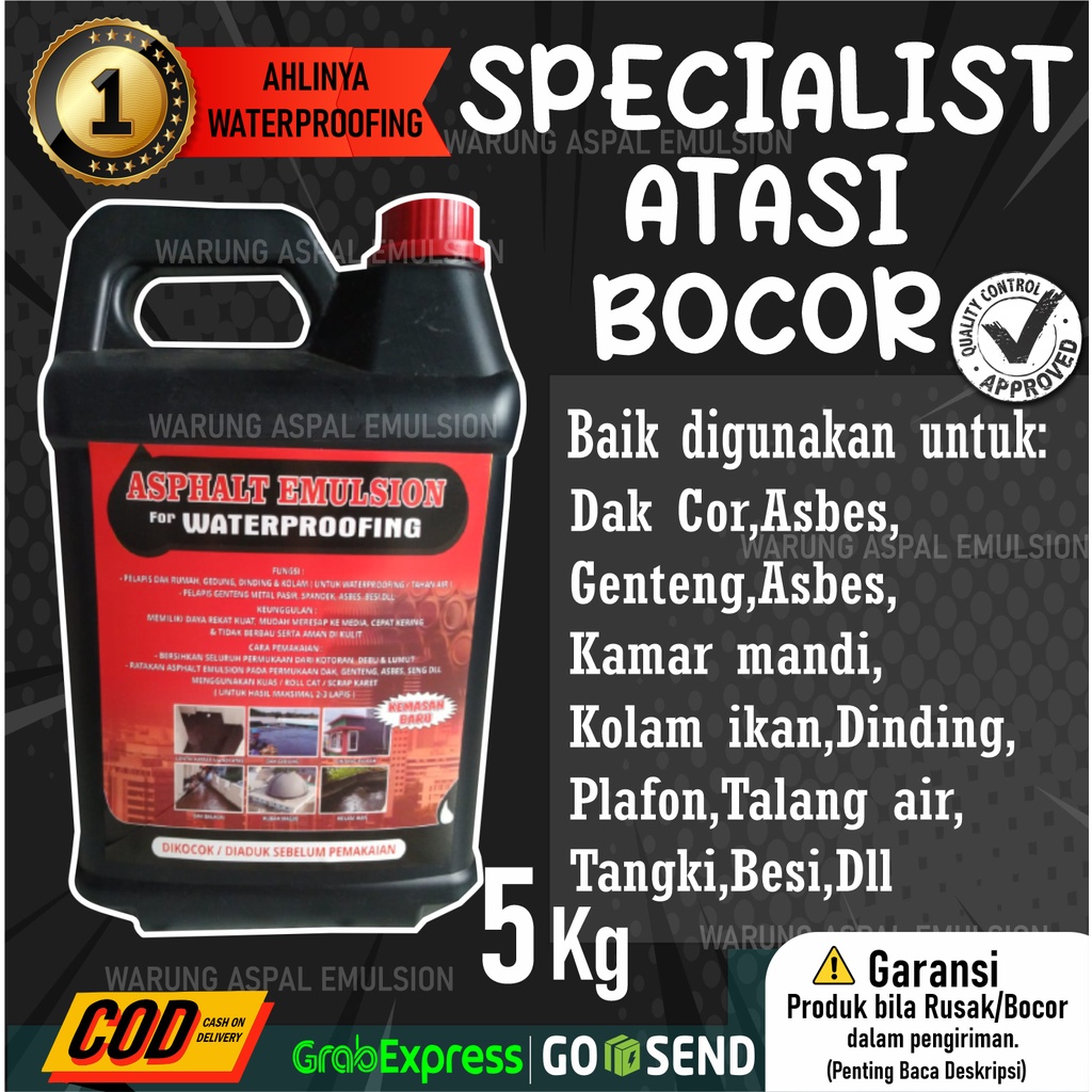 ASPAL CAIR ANTI BOCOR/CAT PELAPIS ANTI BOCOR/PEREKAT/BUKAN SPRAY ANTI BOCOR/BUKAN AQUAPROOF/ 5KG