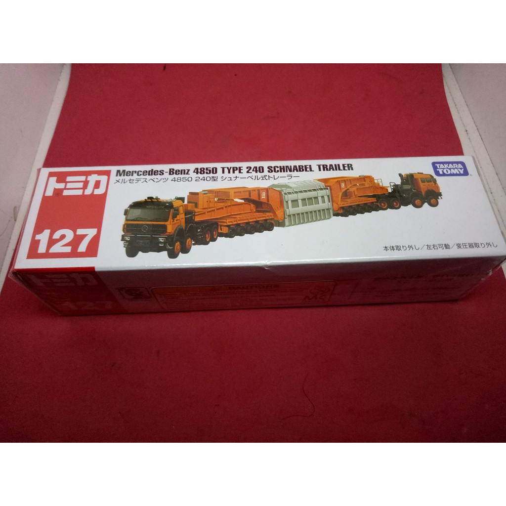 Tomica Diecast Long No 127 Mercedes Benz 4850 Type 240 Schnabel Trailer