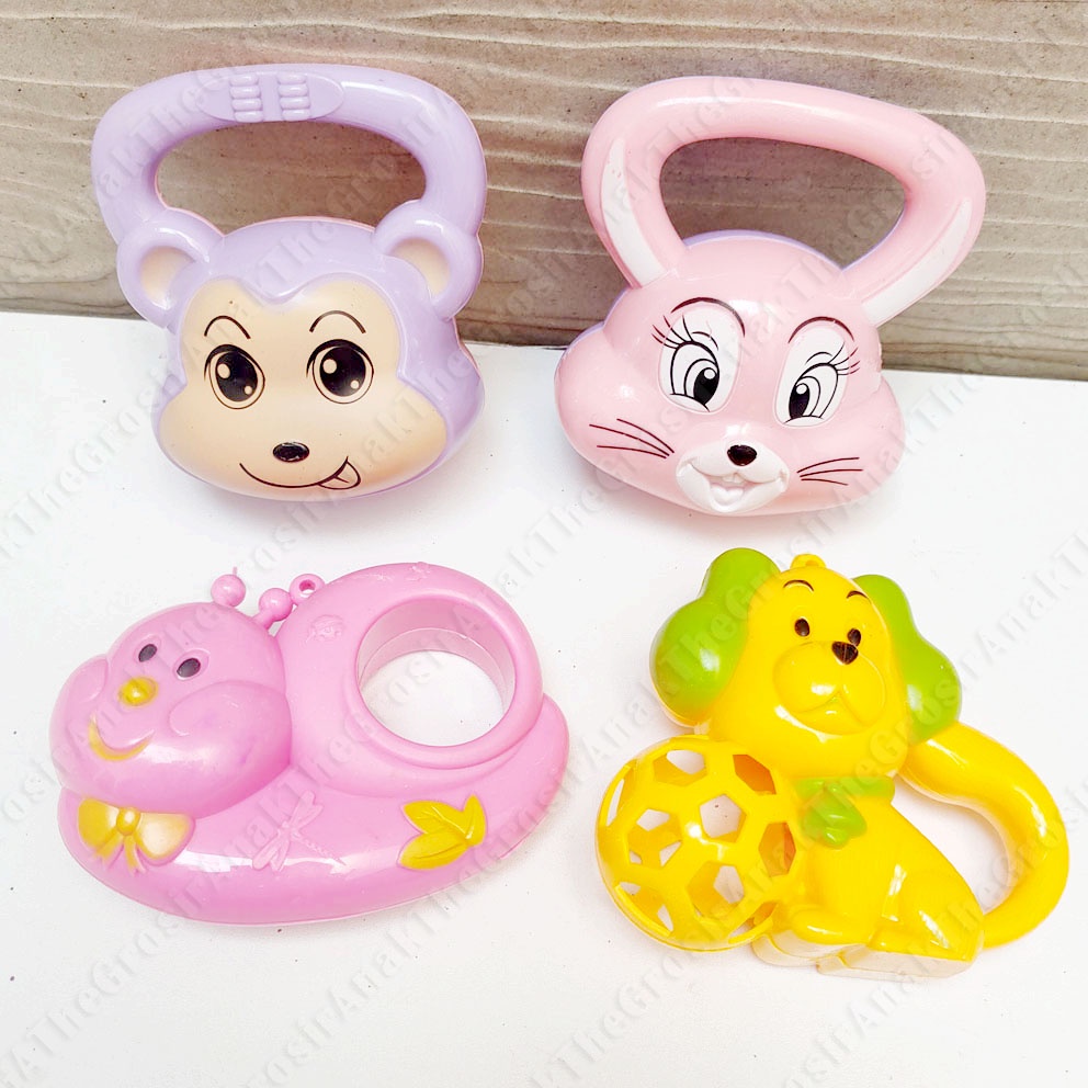 KERINCINGAN ANIMAL 4IN1 dapat 4pc  MAINAN RATTLES RATTLE BAYI kelinci monyet anjing siput